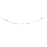 14K Two-Tone Gold Diamond Cut Bead Pear Shape Station Bracelet